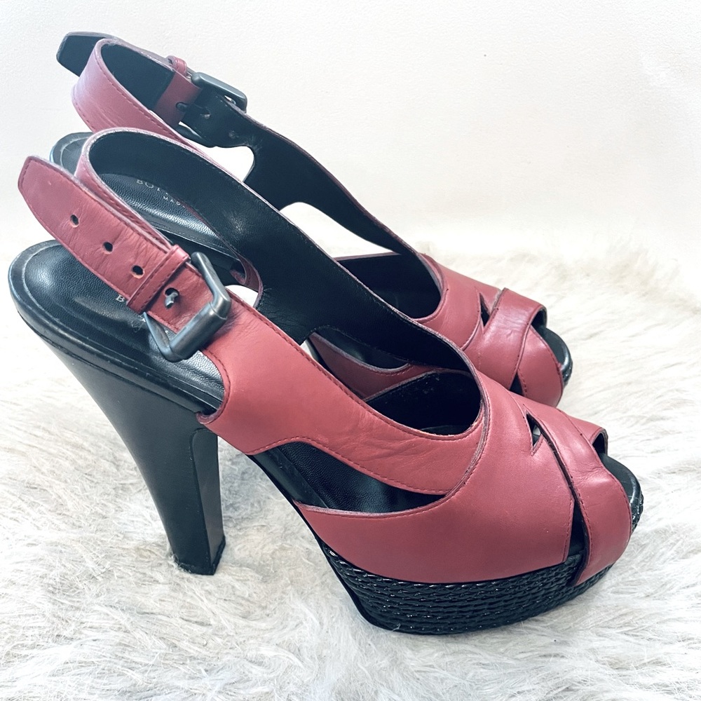 Bottega Veneta Burgundy Black Platform Heels Open Toe Shoes